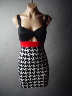 Houndstooth Pattern 50s Pinup Sweetheart Bustier Wiggle Pencil Sheath 