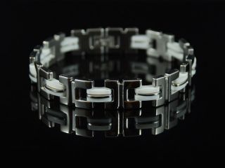 b322 Slender WHITE RUBBER Stainless steel Bracelet Men