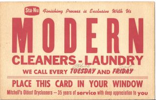 OLD STA NU MODERN DRYCLEANERS LAUNDRY CARDBOARD WINDOW SIGN MITCHELL S 