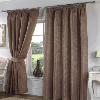   Paisley Floral Print Pencil Pleat Lined Curtains, Mocha, 66 x 90 Inch