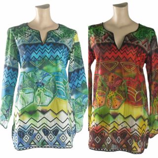 Ladies Kurta Top Aztec Kaftan NEW Vibrant Cotton Dressy