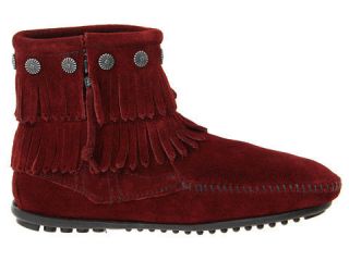 MINNETONKA MOCCASIN EXCLUSIVE WINE COLOR BOOTIE 698F FLAT WITH FRINGES