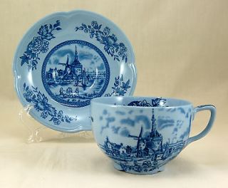   Brothers TULIP TIME BLUE Flat Cup & Saucer Set 2.375 Dutch Windmill