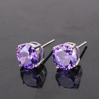 18K white gold filled round amethyst lady stud earring December 