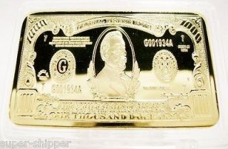 Newly listed 1 Troy oz Ounce 24K GOLD Layered $1000 Dollar Bill Bar 