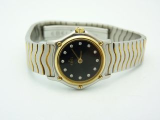 Ebel Classic Wave Stainless Steel/18k Gold Platted Black Diamond Dial 