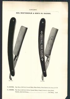 1890 ad Wostenholm & Son IXL Staight Razors Concave Original Pipe