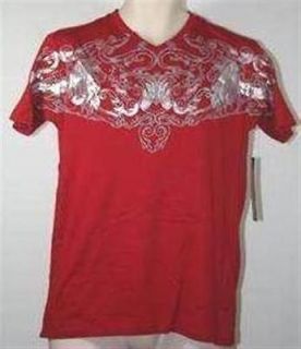 Papi Mens Red Silver Embellished Graphic SS Tee T Shirt Size Small New