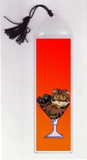 Big BOOKMARK SCOTTISH FOLD Tabby Cat Martini Mini Art Original Artwork 