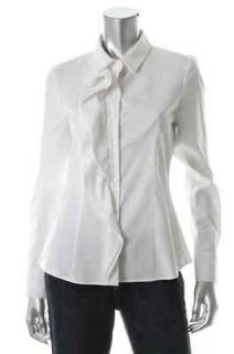 Elie Tahari NEW Perry White Long Sleeve Ruffle Front Button Down Top 