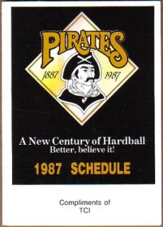1987 Pittsburgh Pirates Pocket Schedule TCI Cable TV