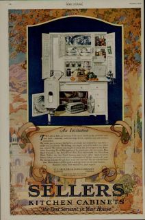 1920 SELLERS KITCHEN CABINETS AD / FABULOUS COLOR SCENE