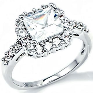   Square Shape Cubic Zirconia Platinum Tone Engagement Wedding Ring