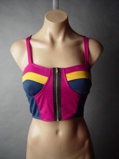 Sale Colorblock Sporty Casual Exposed Zipper Bustier Midriff Cropped 