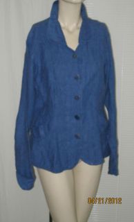 Flax Jeanne Engelhart Blue Fitted Shapely Linen Jacket NWOT Sz Petite