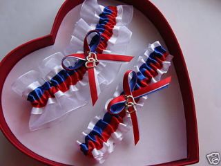 Double Heart Patriotic Wedding Garters Red White Blue
