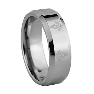 350 8mm Tungsten Laser Etched Masonic Ring Sizes 4 16