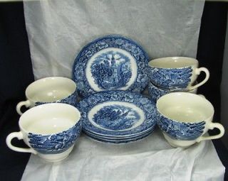 Lot of 5 Enoch Wedgwood Liberty Blue Ironstone Cups and Saucers (Lot 