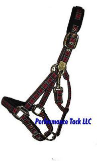 PADDED Adustable Nylon Halter HORSE size Navy/Red PLAID **FREE 