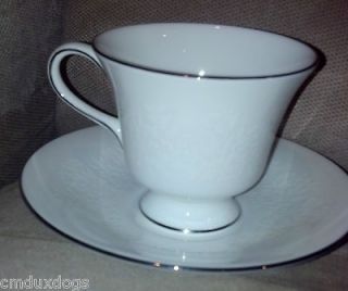 WEDGWOOD SILVER ERMINE FINE CHINA Cup & Saucer Helping RACE