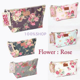   Flower Rose Cosmetic Bag + Hair Clips Set Large Size Travel Pouch Bag