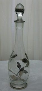   Gold & Frosted Glass Leaf Decanter Glass Stopper Roumania 14 1/2
