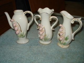 19??,antique,vintage,japan,italy,france,?,3 miniatur,vase,porcelain 