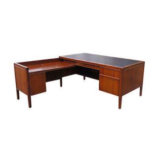 Vintage L Shaped Stow Davis Leather Wood Desk
