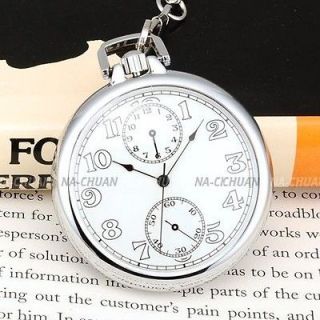   Quartz 50mm Round Pocket Watch Necklace Chain Transparent Cover Gift