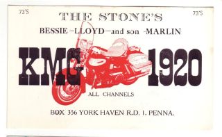 QSL CB Radio Card Pennsylvania PA York Haven KMG 1920 Motorcycle