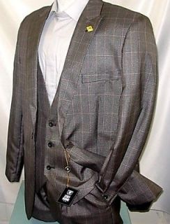 NEW ARRIVAL Stacy Adams Media Charcoal Plaid Check Mens Suit Suits