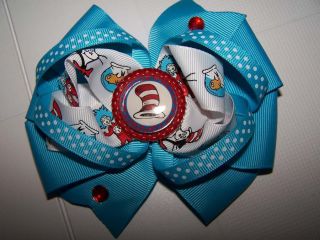Dr Suess Cat in the hat bling Boutique Hair Bow bottlecap baby Toddler 