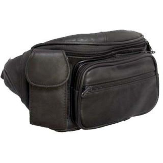 Genuine Leather Black Fanny Pack Waist Bag Phone & Bottle Holder Fits 