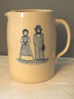 Casey Pottery Hand Crafter Amish Farmers Water Tea Pitcher 7.5 tall 