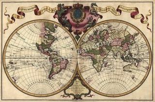 1720 Old World Exploration Map Historic Print   16x24