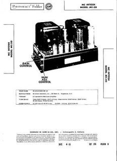 McIntosh Model MC 30 Amplifier Parts Guide & Schematic