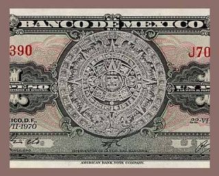 PESO Banknote MEXICO   1970 BIO Series   AZTEC CALENDAR   Pick 59L 