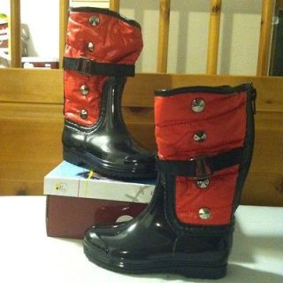 EDDIE MARC KIDS Black/Red Fashion Rain/Winter Boots Toddlers SZ 9 