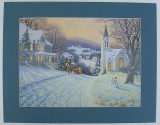 Country Houses Snow Scenes Matted Country Picture Print Interior Home 