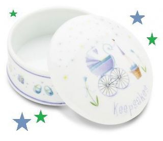 NEW BABY BOY PORCELAIN FIRST CURL/ TOOTH KEEPSAKE BOX by PAVILION 