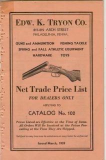 Catalog Net Trade Price List Edw.K.Tryon Phil Guns Fishing Tackle 