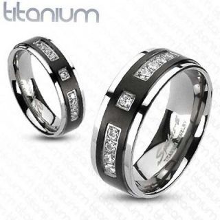 Titanium Mens Ring Black IP Center CZ Engagement Wedding Band Size 5