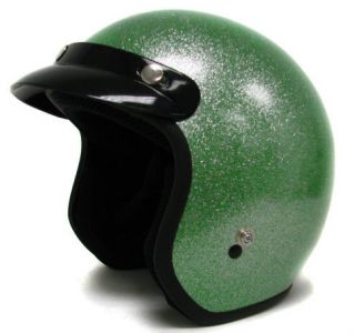 Green Metal Flake Motorcycle Helmet Vintage Open Face Racer Chopper~S 