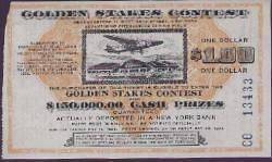 1936 USA GOLDEN STAKES CONTEST LOTTERY TICKET W/PLANE