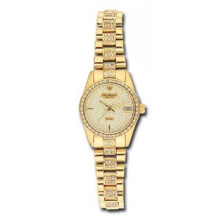 Jules Jurgensen Womens 7479V Pave Crystal Accented Gold Tone Watch 