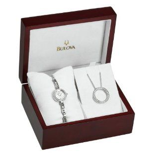 Bulova Womens 96T71 Crystal Pendant and Bracelet Boxed White Dial 