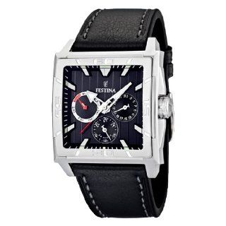 Festina Mens F16568/3 Black Leather Quartz Watch with Black Dial 
