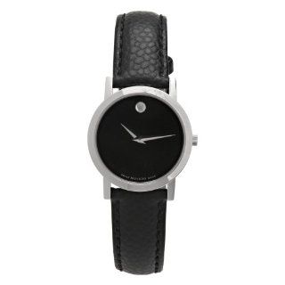 Movado Womens 606087 Museum Black Leather Strap Watch Watches 