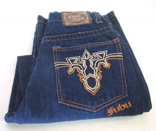 Boys Young Mens Size 14 FUBU Baggy embroidered Denim Blue Jeans 26 x 