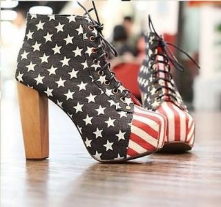 Hot New USA Star USA Flag Platform High Heels Ankle Boots Shoes